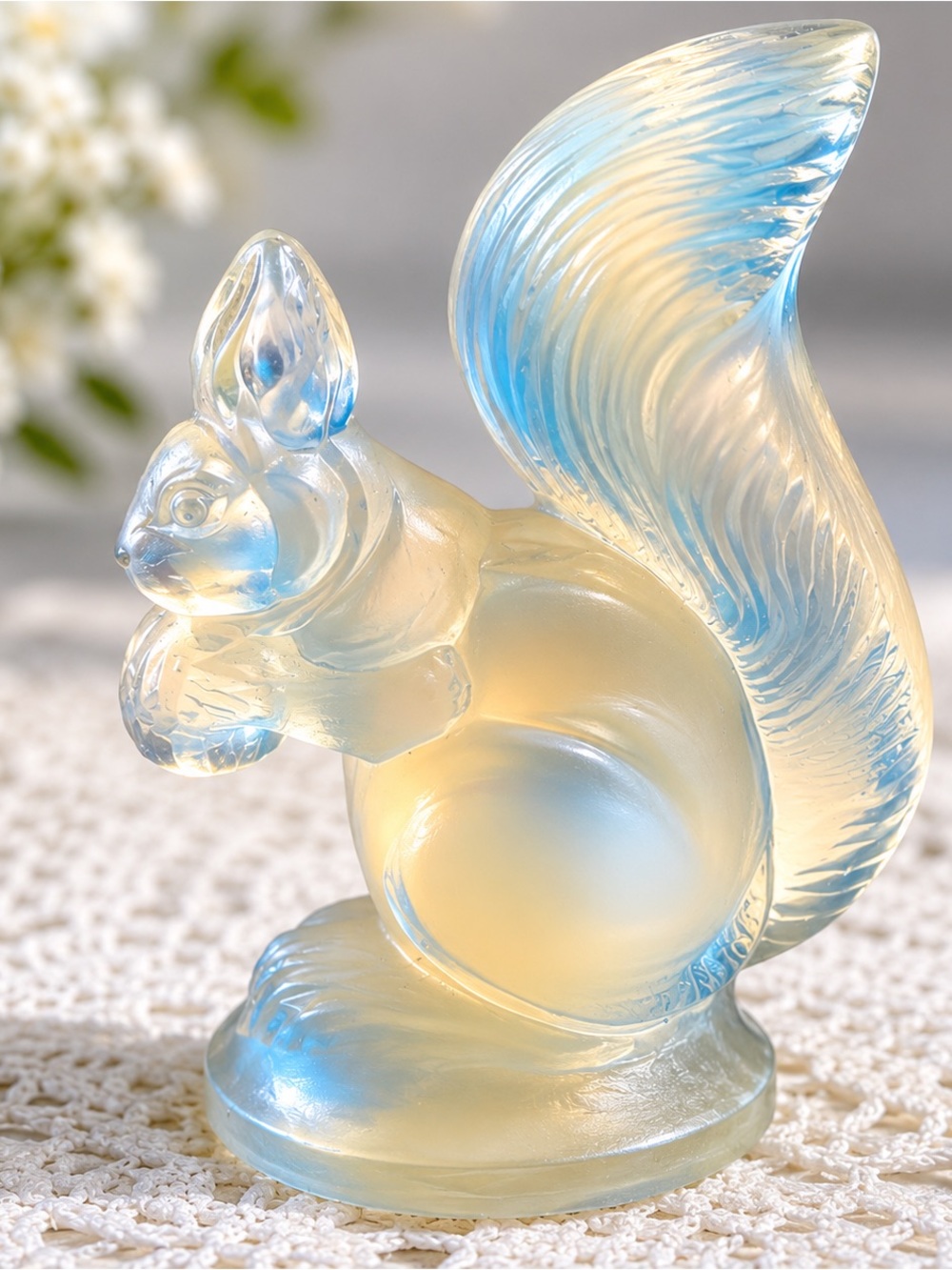Vintage Sabino France Opalescent Glass Squirrel Figurine Art Deco